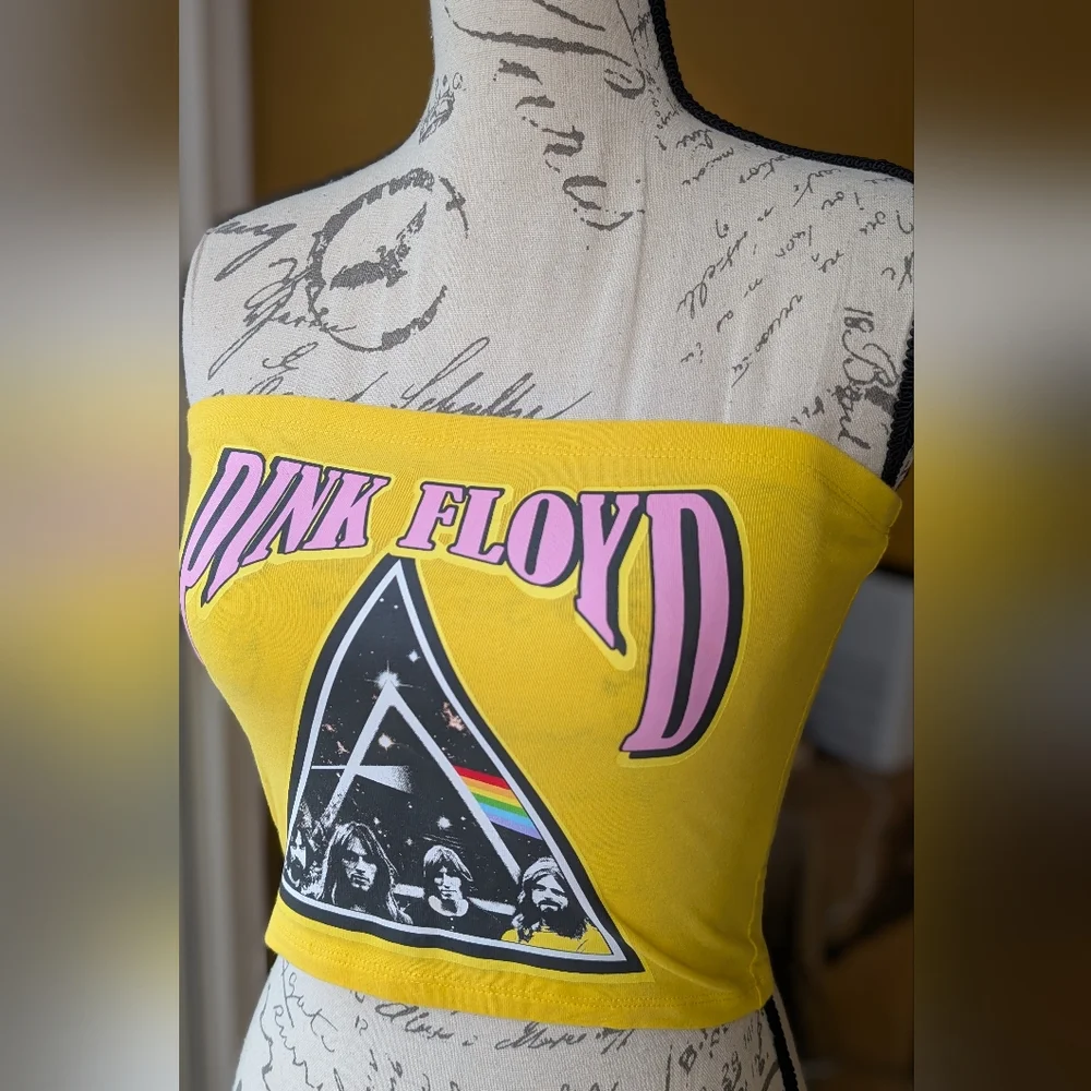NWOT PINK FLOYD Yellow Pink & Black Tube Top Size Small - Picture 2 of 8